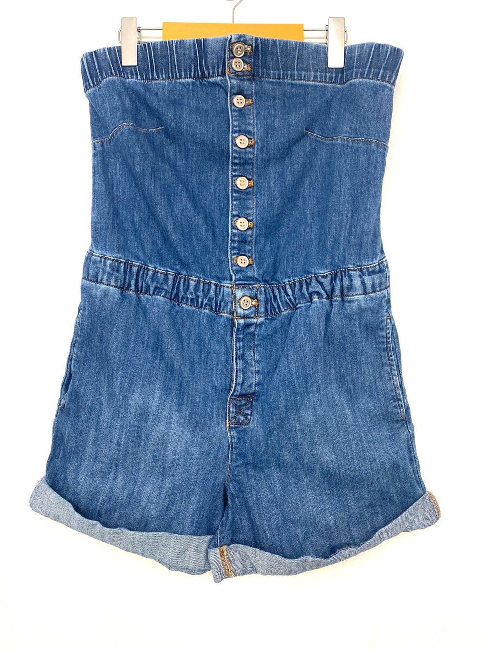 Anthropologie Pilcro Strapless Denim Romper Medium Blue Wash Cotton M Boho - Picture 3 of 15